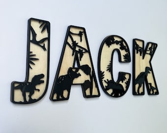 Naambord dinosaurus - dinosaurusletters - gepersonaliseerd naambord - aangepaste naamdecor - decor dinosaurusthema - muurkunst dinosaurus