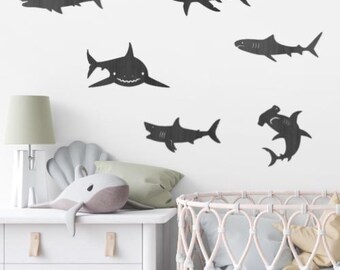 Wooden Shark Wall Art Set - Shark Bedroom Decor - Shark Wall Decor - Under The Sea Themed Kids Room - Shark Nursery Decor - Shark Playroom