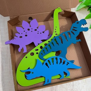 Wooden Dinosaur Wall Art Set - Dino Bedroom Decor - Dinosaur Wall Decor - Dinosaur Themed Kids Room - Dinosaur Nursery Decor - Dino Playroom