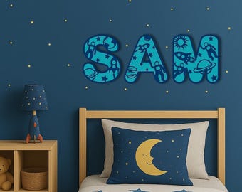 Houten bord ruimtenaam - ruimteteken - gepersonaliseerde naamplaat - aangepaste naamdecor - ruimtethemadecor - ruimtemuurkunst - ruimtekwekerij