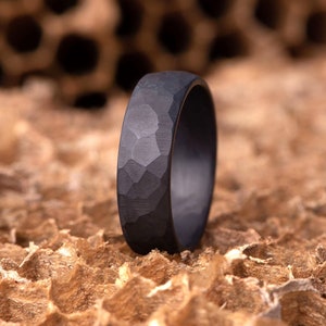 Dark Titanium Handmade Ring with Obsidian Faceted finish, Rough matte Texture Finish ring, Simple Titan band, Women's Men's Wedding Ring