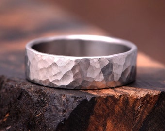 Hammered Titanium Ring, Texture Finish Wedding band, Minimalist ring, Simple Titan band, Distressed Titanium Ring for Him Her, Unique Gift