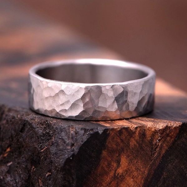 Hammered Titanium Ring, Texture Finish Wedding band, Minimalist ring, Simple Titan band, Distressed Titanium Ring for Him Her, Unique Gift