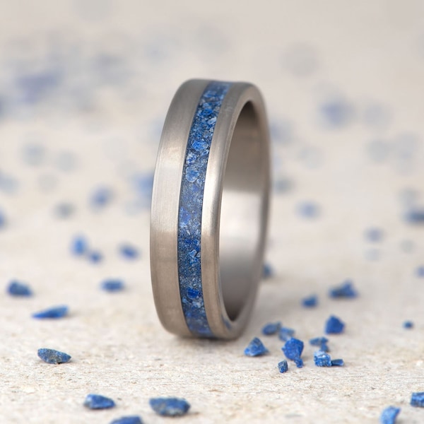 Lapis Lazuli Ring - Titanium Handmade ring, Blue Stone Wedding Band, Women & Male - Man engagement ring