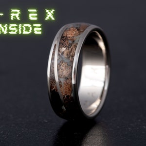 T-Rex, Meteorite, Triceratops, Megalodone  Wedding Band, Tyrannosaurus Rex & Muonionalusta Ring for Him Her, Sterling Silver Engagement ring