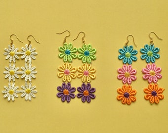 Flower Dangling Earrings, Flower Earrings, Daisy Flower Earrings, Dangling Earrings, Summer Earrings, Funky Earrings, Earrings
