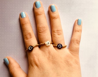 Evil Eye Rings,Beaded Rings, Custom Rings, Womens Rings, Womens Gift, Personalized Ring, Stretch Rings