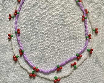 Cherry Necklace, Cherry Beaded Necklace, Cherry Choker, Cherry Jewelry, Beaded, Funky Necklace, Cute Necklace, Funky Jewelry, Necklaces