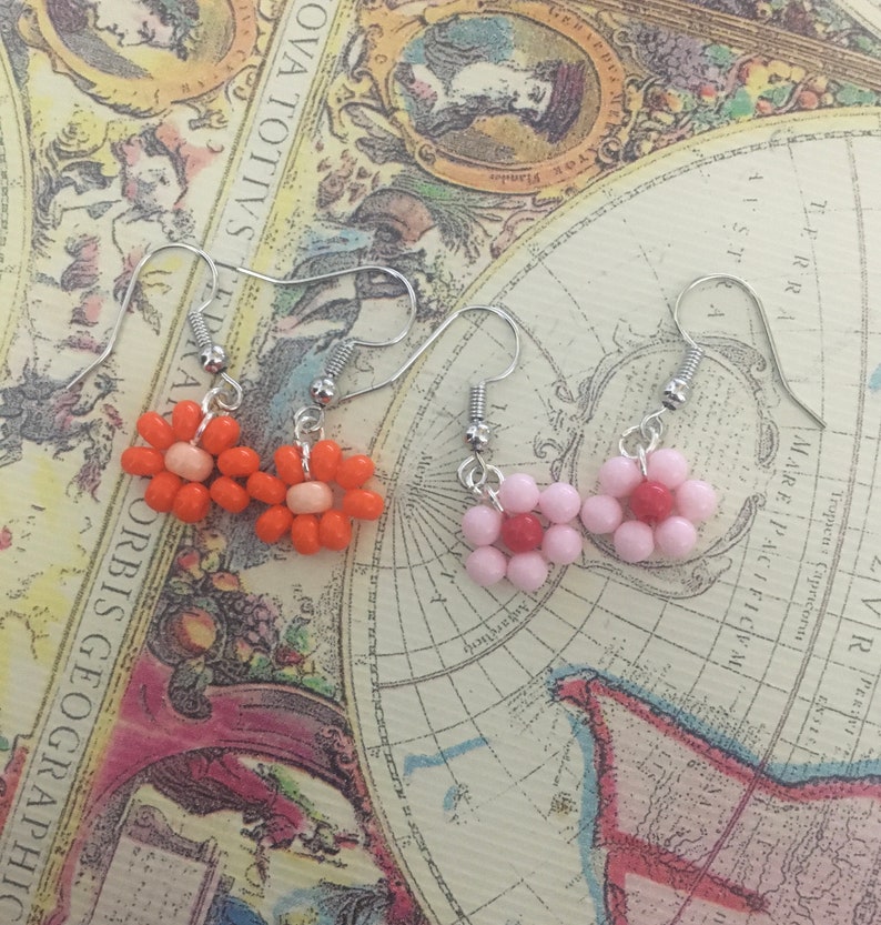 Daisy Flower Earrings, Flower Bead Earrings, Beaded Earrings, Earrings, Cute Earrings, Womens Earrings image 6