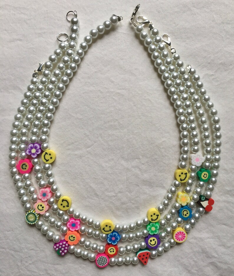 Smiley Face Pearl Necklace Pearl Necklace Smiley Necklace Etsy