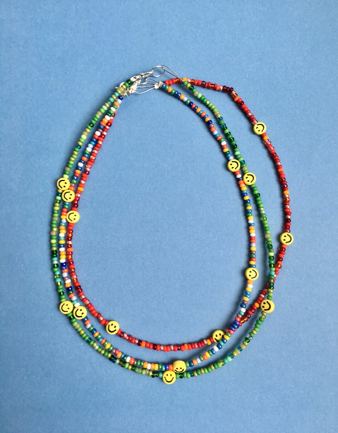 Smiley Face Beaded Necklace, Smiley Face Necklace Smiley Face Jewelry
