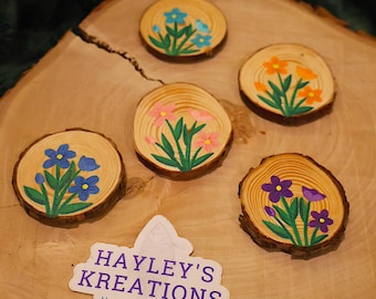 Hand Painted Flower Wood Slice Magnet