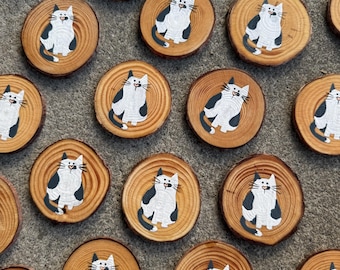 Hand-Painted Cat Ornament or Magnet | Wood Slice Art, Cat Lover Gift, Fundraiser Item