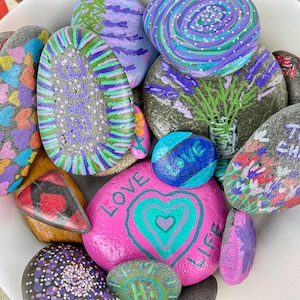 Hand painted rocks/Garden decor/spread positivity