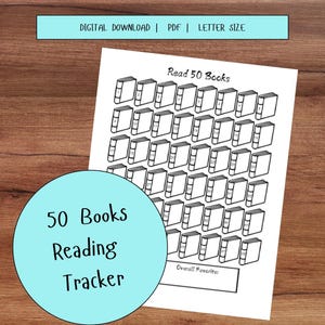 Seguimiento de lectura / Desafío de lectura / Leer 50 libros / Diario de lectura / Seguimiento de libros / 50 libros / Cuadro de lectura de 50 libros / Registro de libros /
