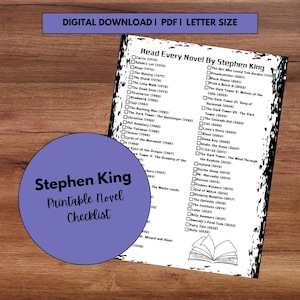 Stephen King Novel Checklist | Book Checklist | Stephen King Books | Stephen King | Booklist | Stephen King Book Checklist |