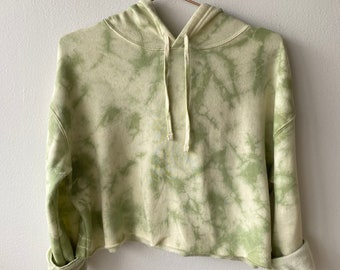 Hand-Dyed Kiwi Cropped Hoodie