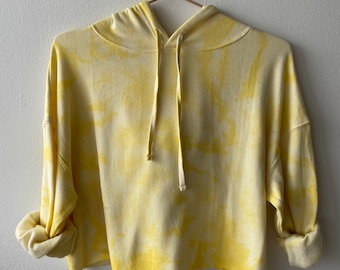 Hand-Dyed Yellow Cropped Hoodie