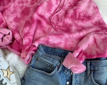 Hand-Dyed Fuschia Cropped Hoodie