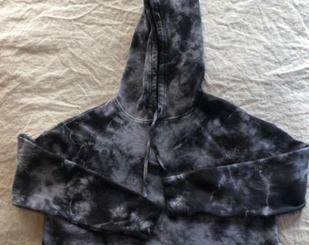 Hand-Dyed Black Cropped Hoodie