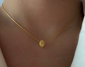 Anatomical heart necklace, Mothers day gift, May birthday gift, Anatomical heart necklace gold, Dainty Heart, Gift for doctor