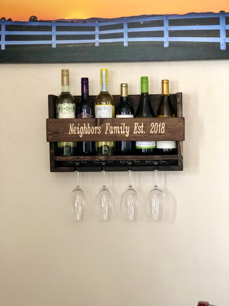 Customized Hanging Wine Rack Rustic Wine Rack With Glass Etsy