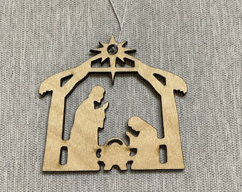 3" Wooden Laser Cut Nativity Hanging Ornament