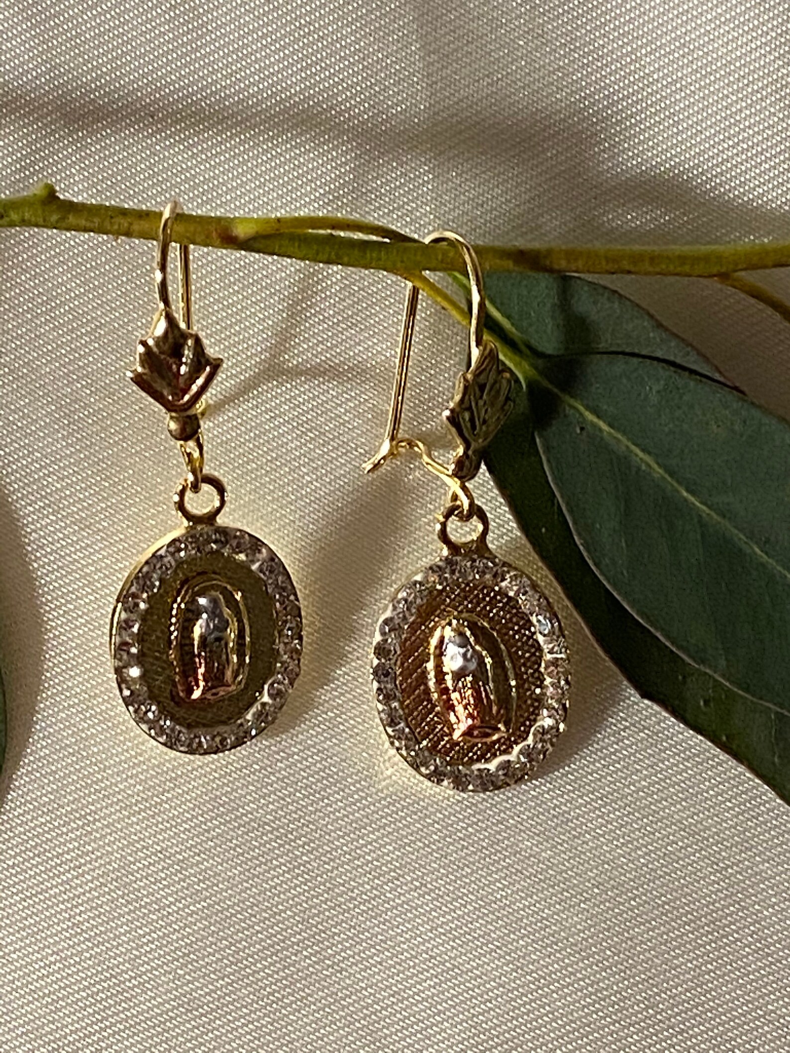 Virgin Mary Earrings with Diamond 14K Tricolor Gold Plated Etsy