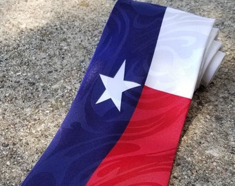 Lone Star Texas Necktie - Wavy Texas Flag Patriotic Tie, Red White and Blue