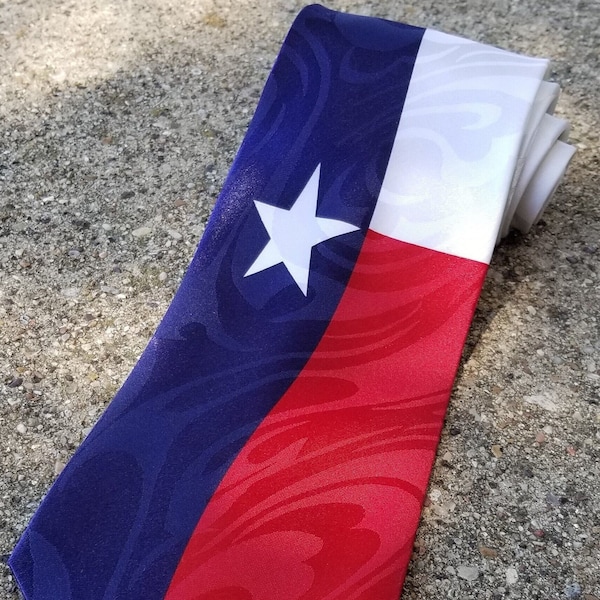 Lone Star Texas Necktie - Wavy Texas Flag Patriotic Tie, Red White and Blue