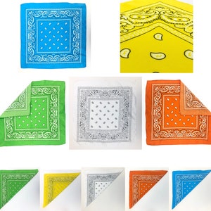 5-Pack weiche Bandanas für DIY Gesichtsmasken, 5 helle Farben - blau, grün, gelb, weiß und Orange Paisley Bandanas