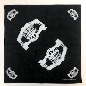 Skull Bandana 4 Pack - Cotton Bandanas for DIY masks and face covers (set of 4 bandanas, white skulls on black background)