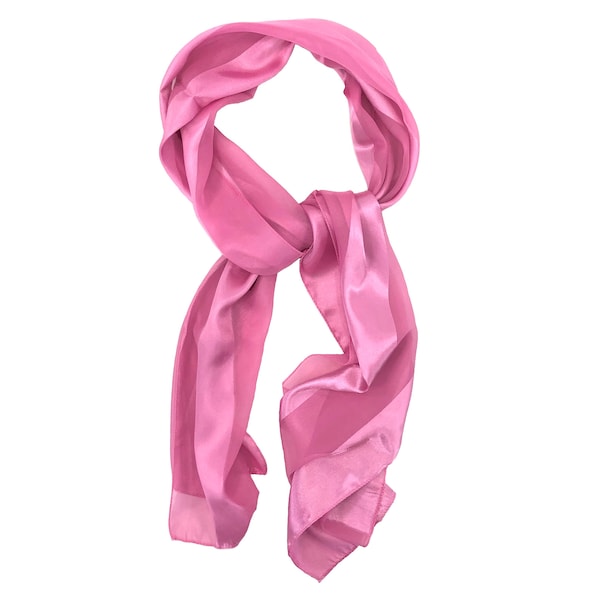 Pink Scarf 2 Pack - Poly-Satin Striped Pink Scarves for DIY Fabric - 13in x 60in long oblong scarf, soft silk-feel