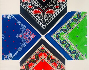 4 Pack Bandanas - Colorful Square Cotton Bandanas for DIY masks (pack of 4 multi-color paisley bandanas)