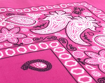 Hot Pink Cotton Bandanas 10 Pack - Set of 10 Bandanas for DIY Face Covers - Hot Pink with White Paisley Print Bandanas