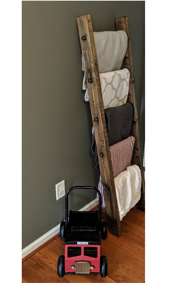 Industrial Pipe Blanket Ladder Wood Decor Rustic Farmhouse Etsy