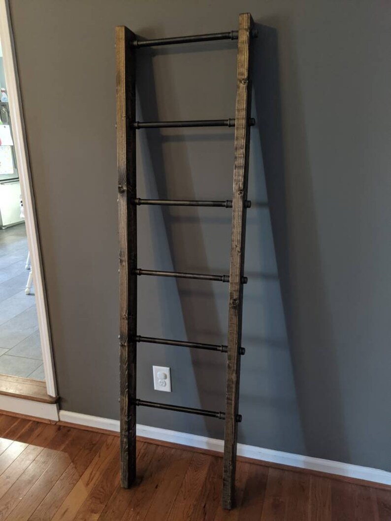 Industrial Pipe Blanket Ladder Wood Decor Rustic Farmhouse Etsy