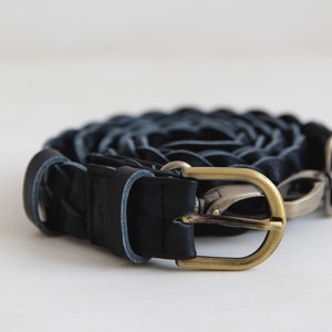 Black Genuine Leather Minimalist Woven Strap, Carry Woven Strap, Black leather woven belt, gift for Women, genuine woven leather, travel