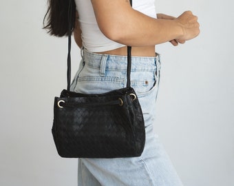 Black Shoulder Crossbody Bag, Shoulder Bag, Crossbody Bag, Woven Genuine Leather, Leather Crossbody, Minimal Shoulder Bag, Multiway Bag