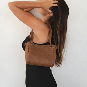 Tan Shoulder Crossbody Bag, Shoulder Bag, Crossbody Bag, Woven Genuine Leather, Leather Crossbody, Minimal Bag, Multiway Bag image 1