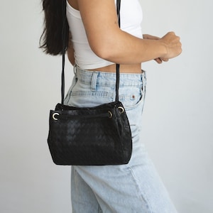 Black Shoulder Crossbody Bag, Shoulder Bag, Crossbody Bag, Woven Genuine Leather, Leather Crossbody, Minimal Shoulder Bag, Multiway Bag image 1