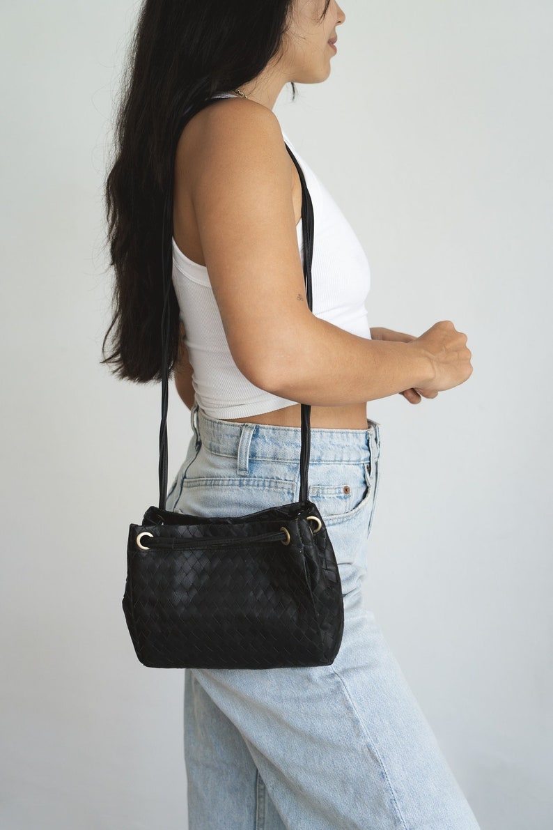 Black Shoulder Crossbody Bag, Shoulder Bag, Crossbody Bag, Woven Genuine Leather, Leather Crossbody, Minimal Shoulder Bag, Multiway Bag image 1