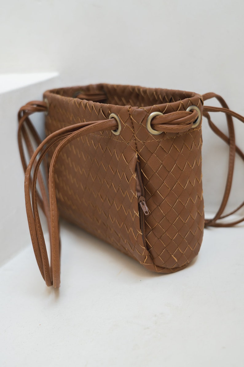 Tan Shoulder Crossbody Bag, Shoulder Bag, Crossbody Bag, Woven Genuine Leather, Leather Crossbody, Minimal Bag, Multiway Bag image 9