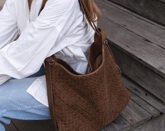 Dark Brown Leather Convertible Tote Backpack – Minimalist Work Travel Bag