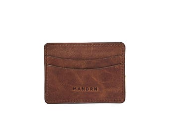 Saddle Dark Brown Leather Cardholder – Minimalist Slim Wallet, 5 Slots