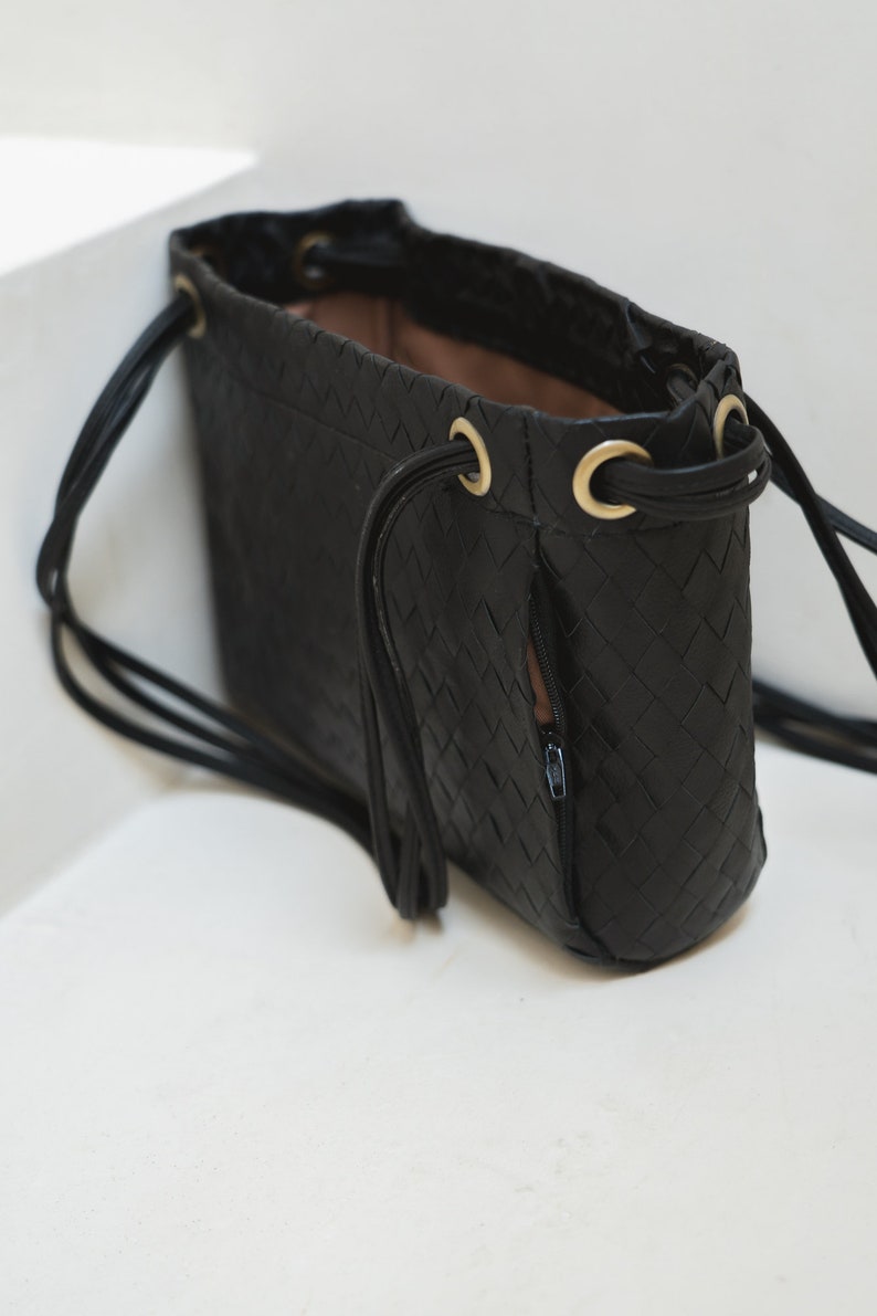 Black Shoulder Crossbody Bag, Shoulder Bag, Crossbody Bag, Woven Genuine Leather, Leather Crossbody, Minimal Shoulder Bag, Multiway Bag image 8