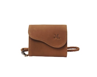 Saddle Brown Leather Minimalist Wallet – Artisan Card Holder, Small Zip Pouch