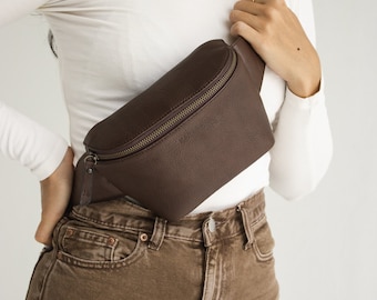 Espresso Leather Fanny Pack,  Genuine Leather Crossbody, Leather Bum Bag, Waist Pack, Gifts for Her, Waist Pouch, holiday gift ideas, travel