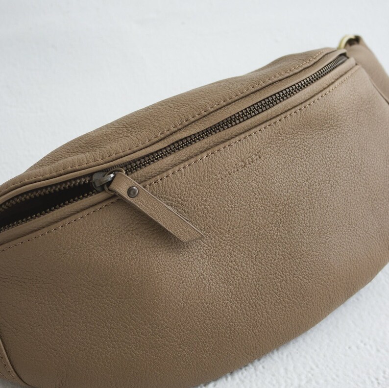 Taupe Leather Fanny Pack, Leather Crossbody Bag , Large Hip Bag, Waist Pack, Minimal Fanny Pack, Travel Bag, Waist Pouch, hip pack image 2