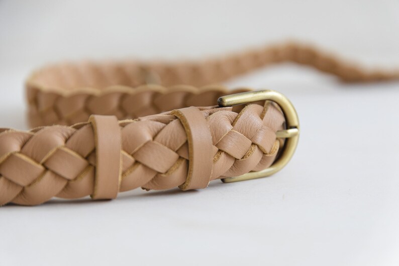 Beige Genuine Leather Minimalist Woven Strap, Carry Woven Strap, sand beige leather woven belt, gift for Women, genuine woven leather image 2